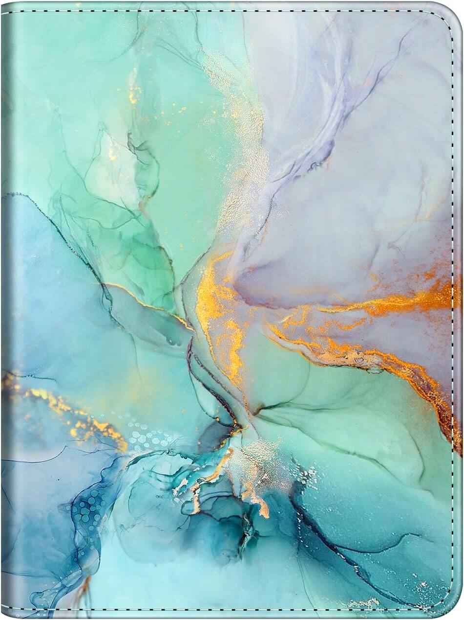 Alt View 5. Fintie - Case for 7"/6.8" Kindle Paperwhite 12th/11th Gen & Kindle Colorsoft PU Leather Stand Cover Foldable Kickstand Hand Strap - Green Marble.