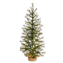 BreeBe - 3’ Christmas Tree with 50 LED Lights Set in a Burlap Base - Green
