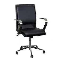 Emma + Oliver - Ziva Modern Upholstered Mid-Back Home Office Chair with Arms and 5 Star Base - Black LeatherSoft/Chrome Frame