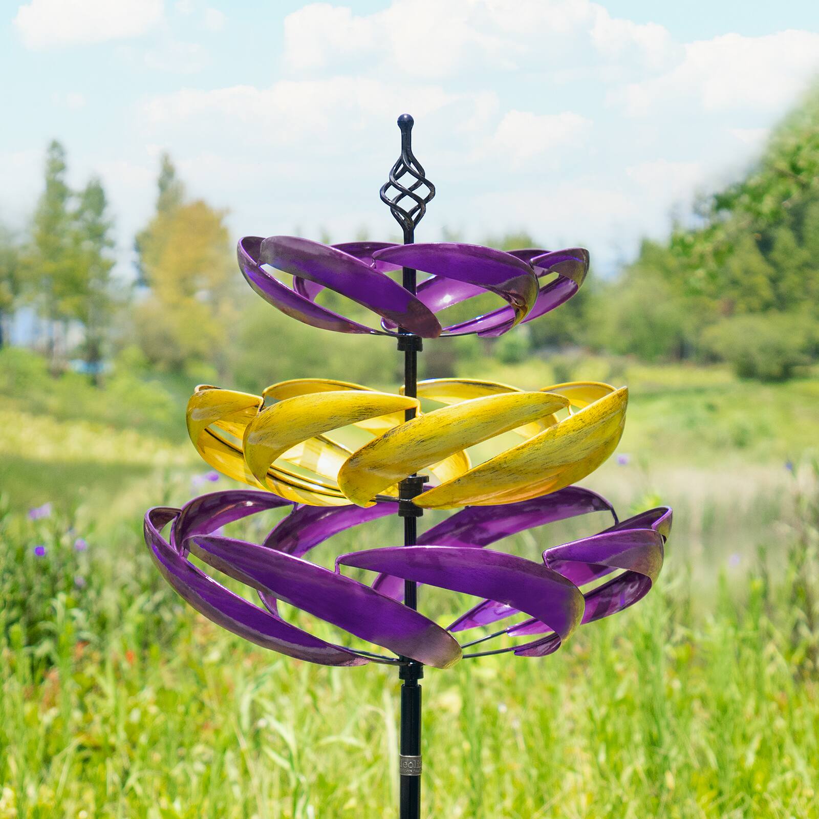 Alt View 5. A Anleolife - 77 in. H Large Metal Kinetic Wind Spinner 360 Degrees Swivel Yard Art with Welcome Sign and Flag Decoration for Garden - Multi-Colored.