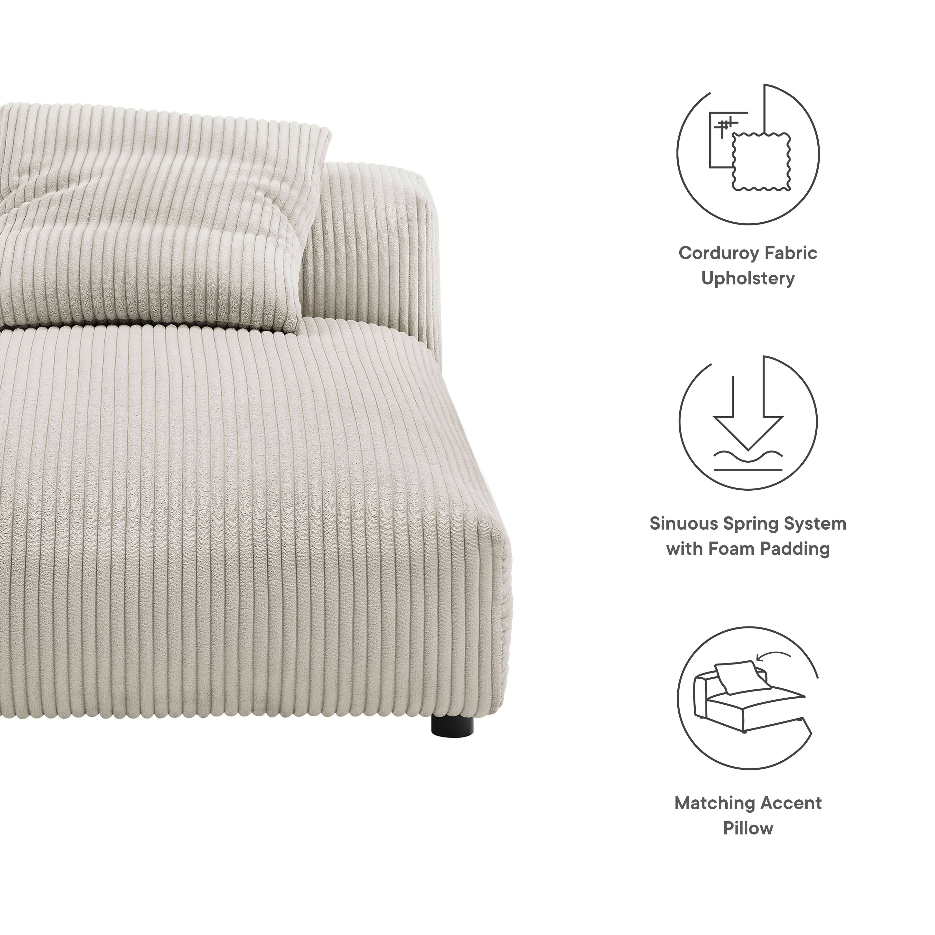 Corduroy Fabric Upholstery  
Sinuous Spring System with Foam Padding  
Matching Accent Pillow