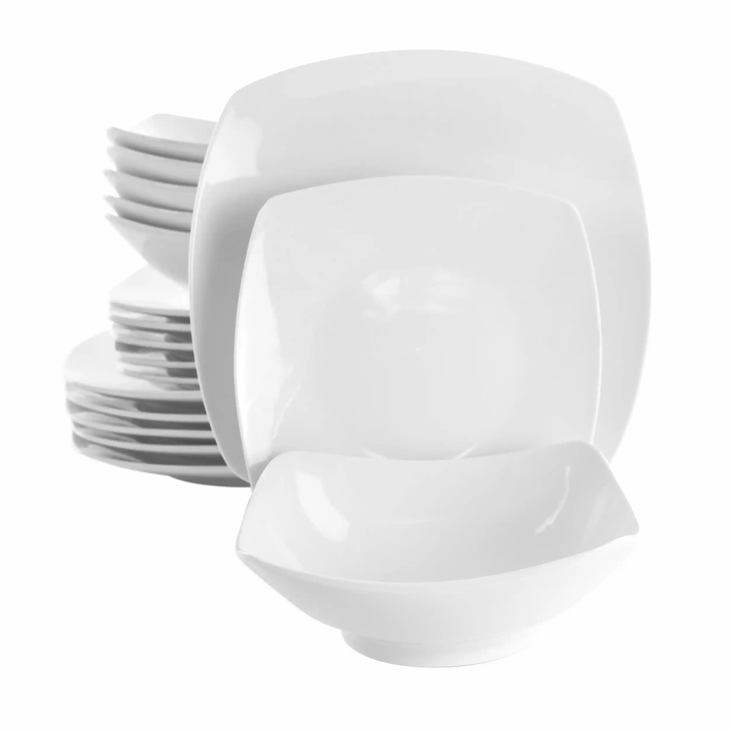 Elama - Newman 18 Piece Square Porcelain Dinnerware Set - White
