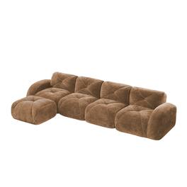 Boyel Living - L Shaped Velvet Tufted Sofa Movable Ottoman 32D HD Sponge Ergonomic Anti Slip Free Combo No Assembly Living Room Camel - Camel