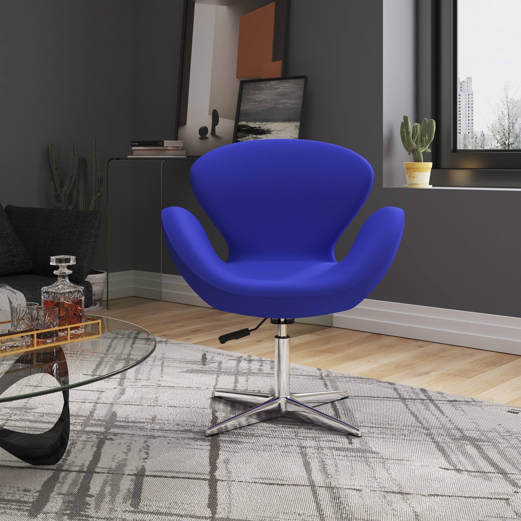 Angle. Manhattan Comfort - Raspberry Modern Upholstered Swivel Lounge Chair - Set of 2 - Blue.