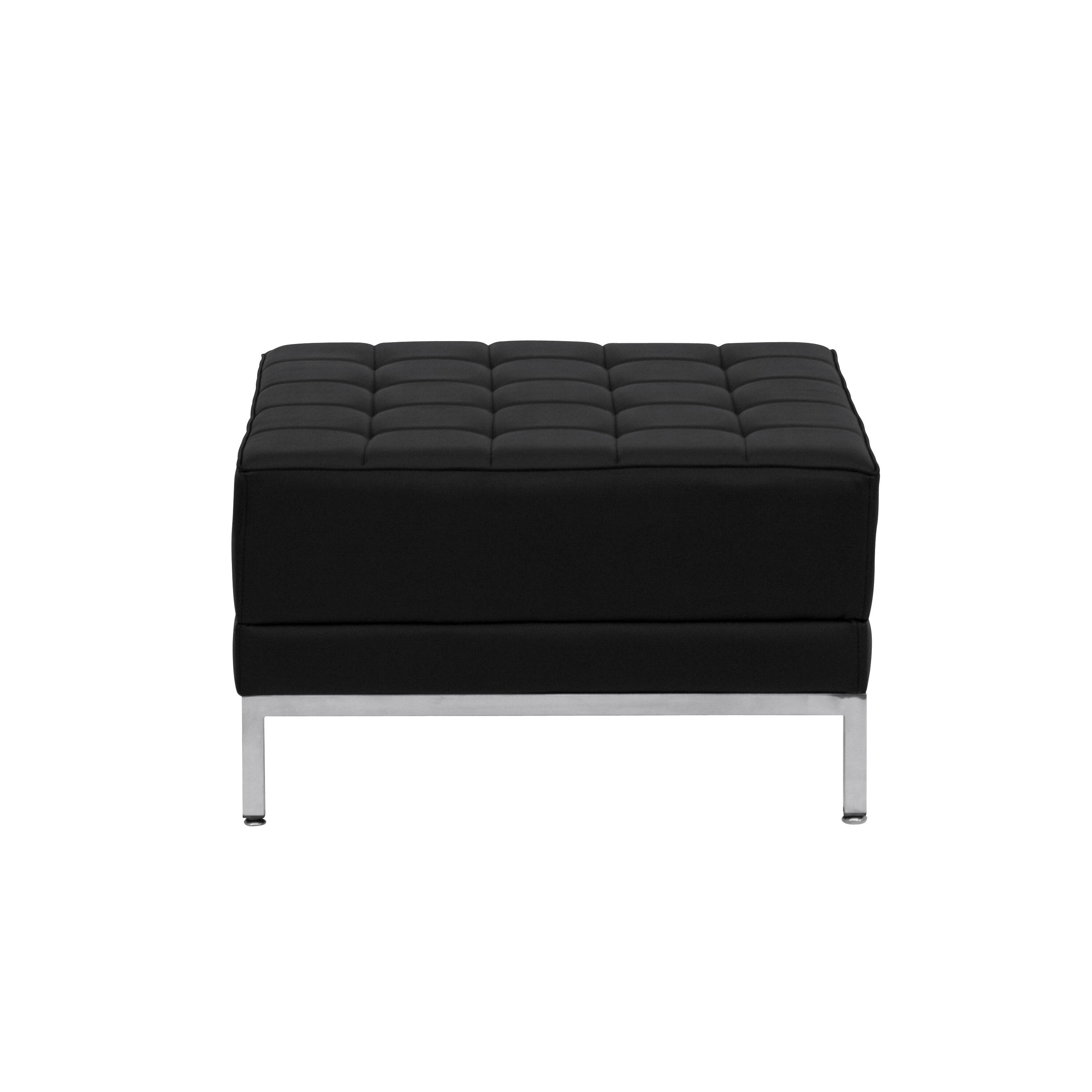 Alt View 2. Emma + Oliver - Faux Leather Quilted Tufted Living Room/Reception Ottoman - Black.
