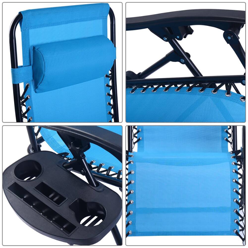 Alt View 1. Pefilos - 2 Pieces Folding Lounge Chair with Zero Gravity-Light Blue, Oversized Padded Zero Gravity Chair, Foldable Patio Recliner - Blue.