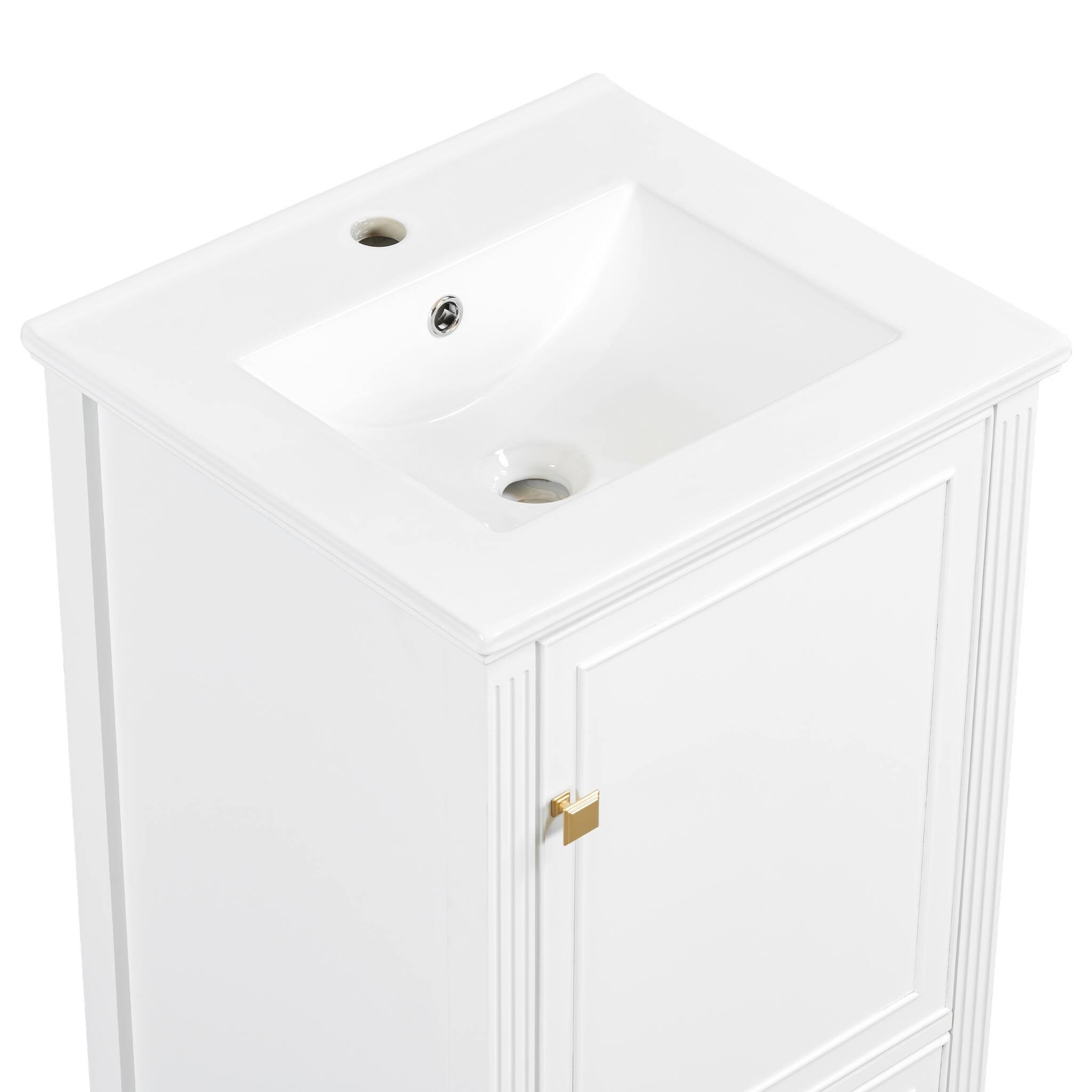 Alt View 6. JUJABU - 20" Freestanding Bathroom Vanity with Ceramic Sink and Storage Cabinet, White - White.