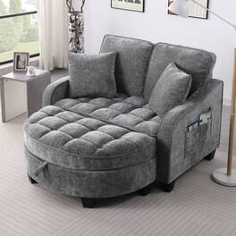 Whisen - Two-Seater Sofa Chaise Longue with Storage Footrest for Living Room and Bedroom - Gray