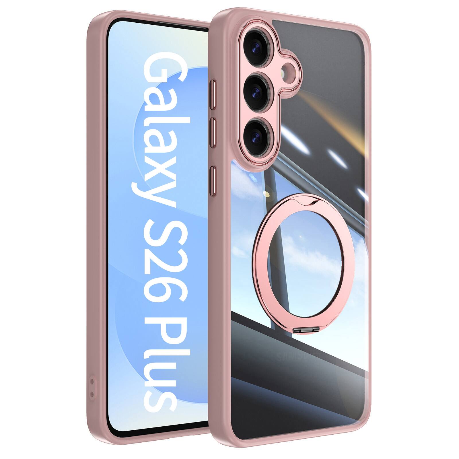 Dteck - Magnetic Clear Case For Samsung Galaxy S26+, Shockproof Anti-Scratch 360° Ring Holder Stand PC+TPU Protection Cover - Pink price history on PriceWatchPro