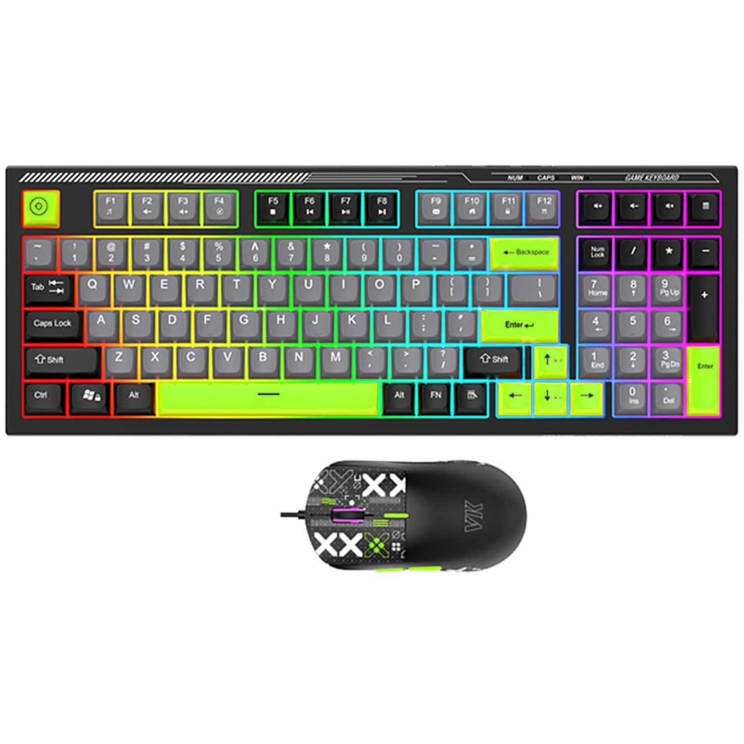 Sahara - Wired Gaming Keyboard & Mouse Combo | 98 Keys Full Keyboard | Anti-Ghosting Multi-Key | 7-RGB Backlights - Black/Green