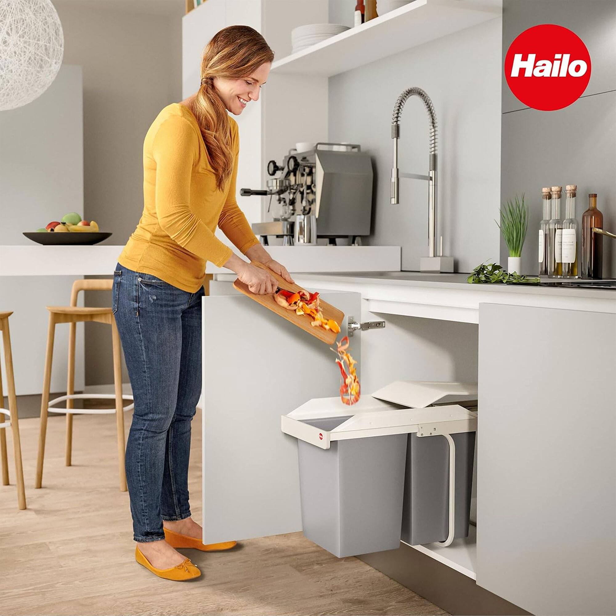 Alt View 7. Hailo - Hailo Multi-Box Duo L Pull-Out Trash Can, 11.8" Cabinet, 2 Bins, 3.7 Gal, Blue - Grey Blue, White.