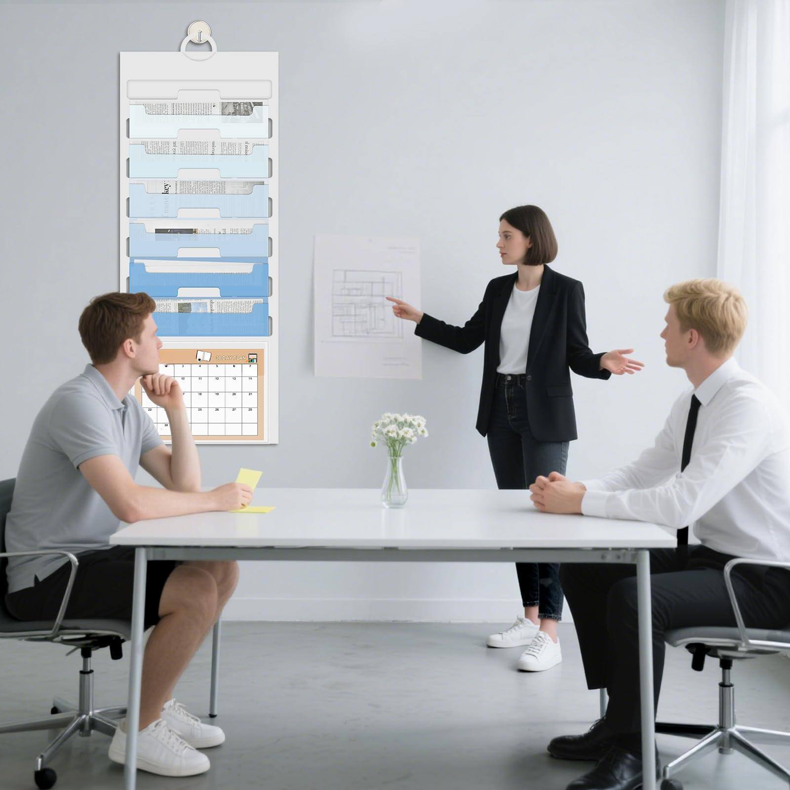 Alt View 8. Dapper Styles - Wall File Organizer 6 Pocket Hanging Organiser For Classrooms And Offices Removable Poly Folders - Default.