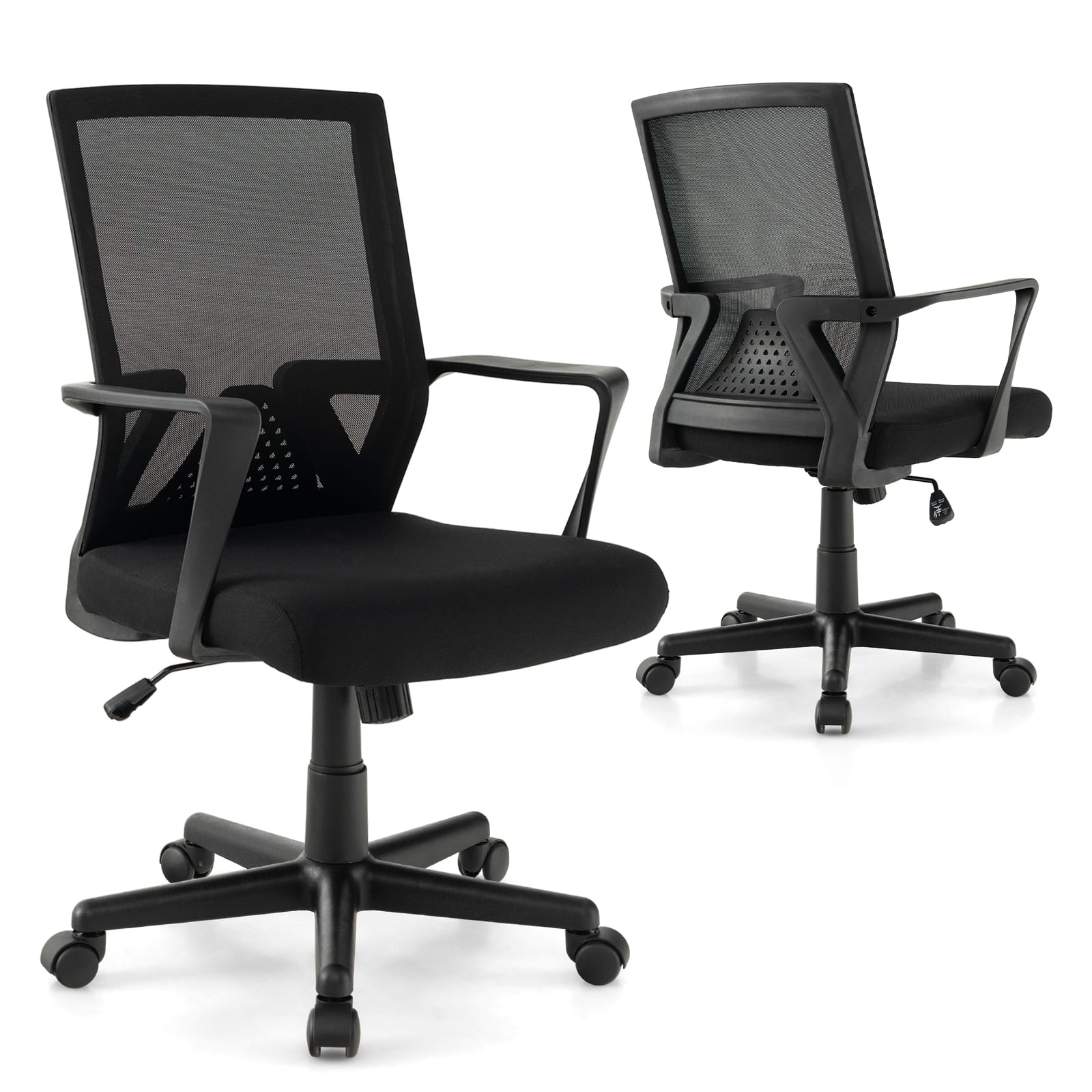 Costway - Mesh Office Chair Swivel Rocking Chair Adjustable w/ Armrests & Lumbar Support - Black
