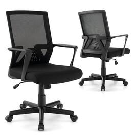 Costway - Mesh Office Chair Swivel Rocking Chair Adjustable w/ Armrests & Lumbar Support - Black
