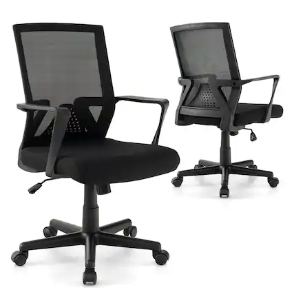 Front. Costway - Costway Mesh Office Chair Swivel Rocking Chair Adjustable w/ Armrests & Lumbar Support - Black.