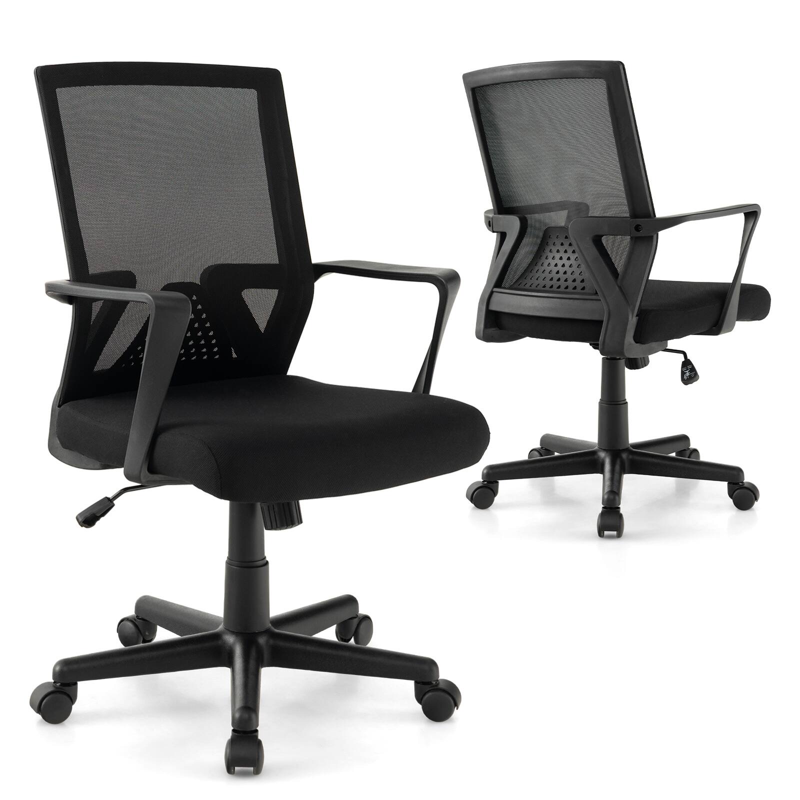 Front. Costway - Costway Mesh Office Chair Swivel  Rocking Chair Adjustable w/ Armrests & Lumbar Support - Black.