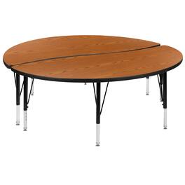Flash Furniture - Emmy 2 Piece Emmy 60" Circle Wave Flexible Oak Thermal Laminate Activity Table Set - Height Adjustable Short Legs - Brown