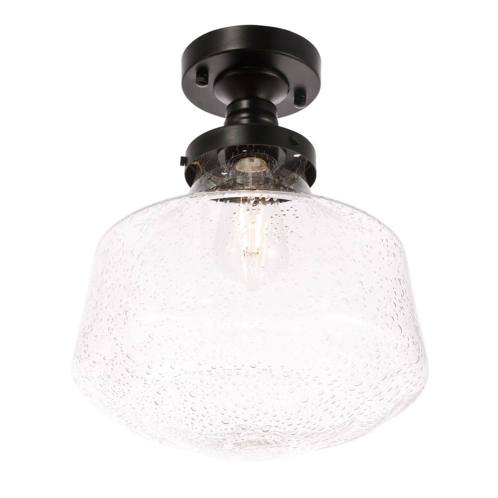 Alt View 4. Living District - Lyle 1 light Black and Clear seeded glass Flush mount - Black And Clear Seeded Glass.