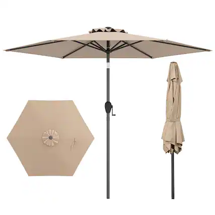 Front. Gymax - Gymax 7.5 ft Patio Umbrella Outdoor Heavy Duty Market Umbrella w/ Push Button Tilt Tan - Tan.