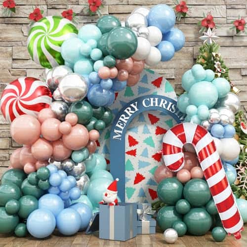 DORLUKFU - Christmas Balloons Garland Kit, 141 PCS Xmas Green Blue Merry Balloons Arch, Pastel Green Orange Silver With Windmill - Green Pink - Pastel Candy