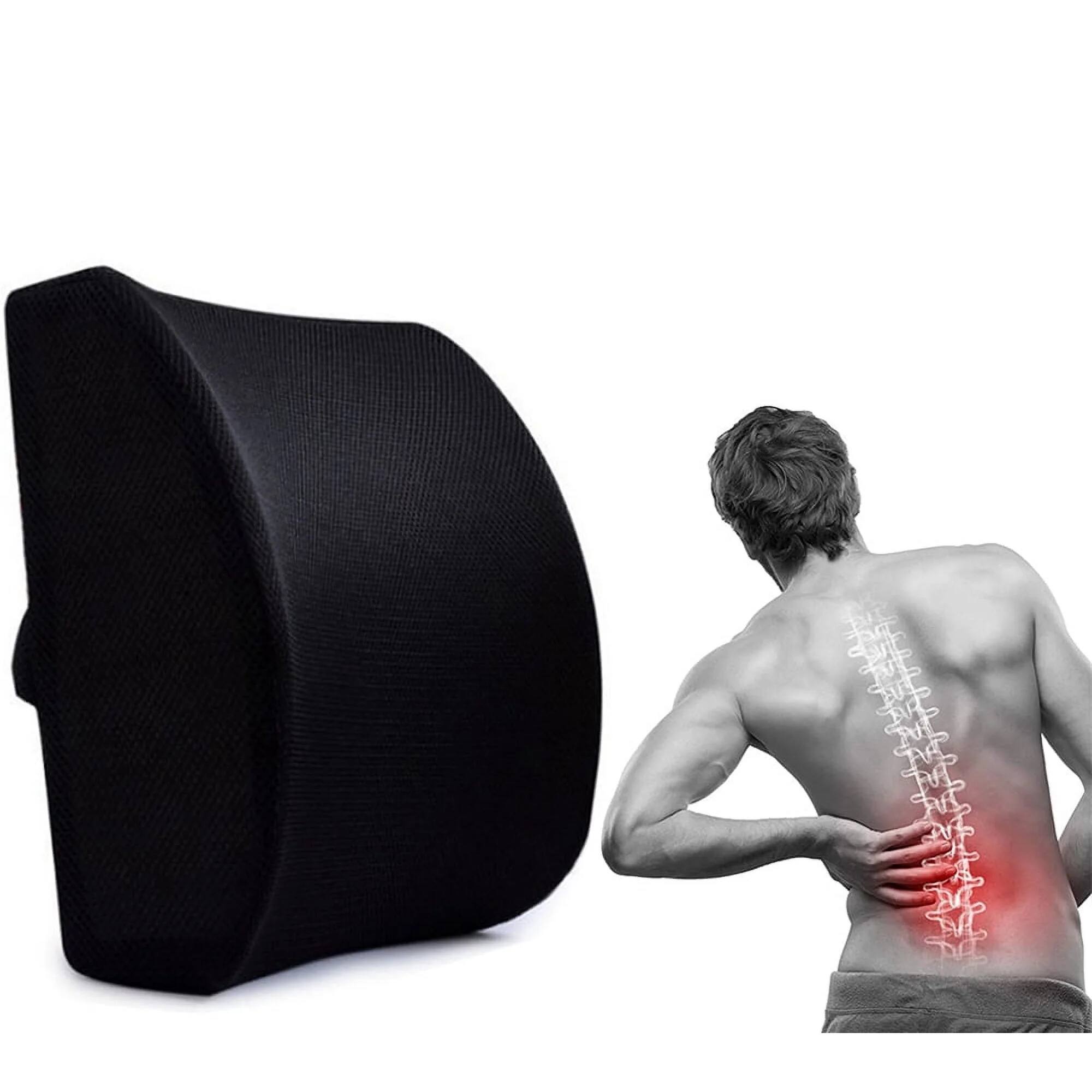 Back. MOVSSOU - Lumbar Support Pillow Car Seat Cushion Chair Lower Back Cushion Office Memory Foam Lumbar Support Back Pillow - black.