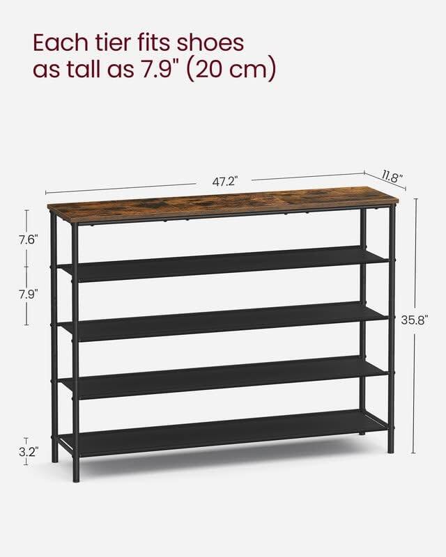 Each tier fits shoes as tall as 7.9" (20 cm)

- 47.2" (length)
- 11.8" (depth)
- 35.8" (height)
- 7.6" (shelf depth)
- 7.9" (shelf height)
- 3.2" (leg height)