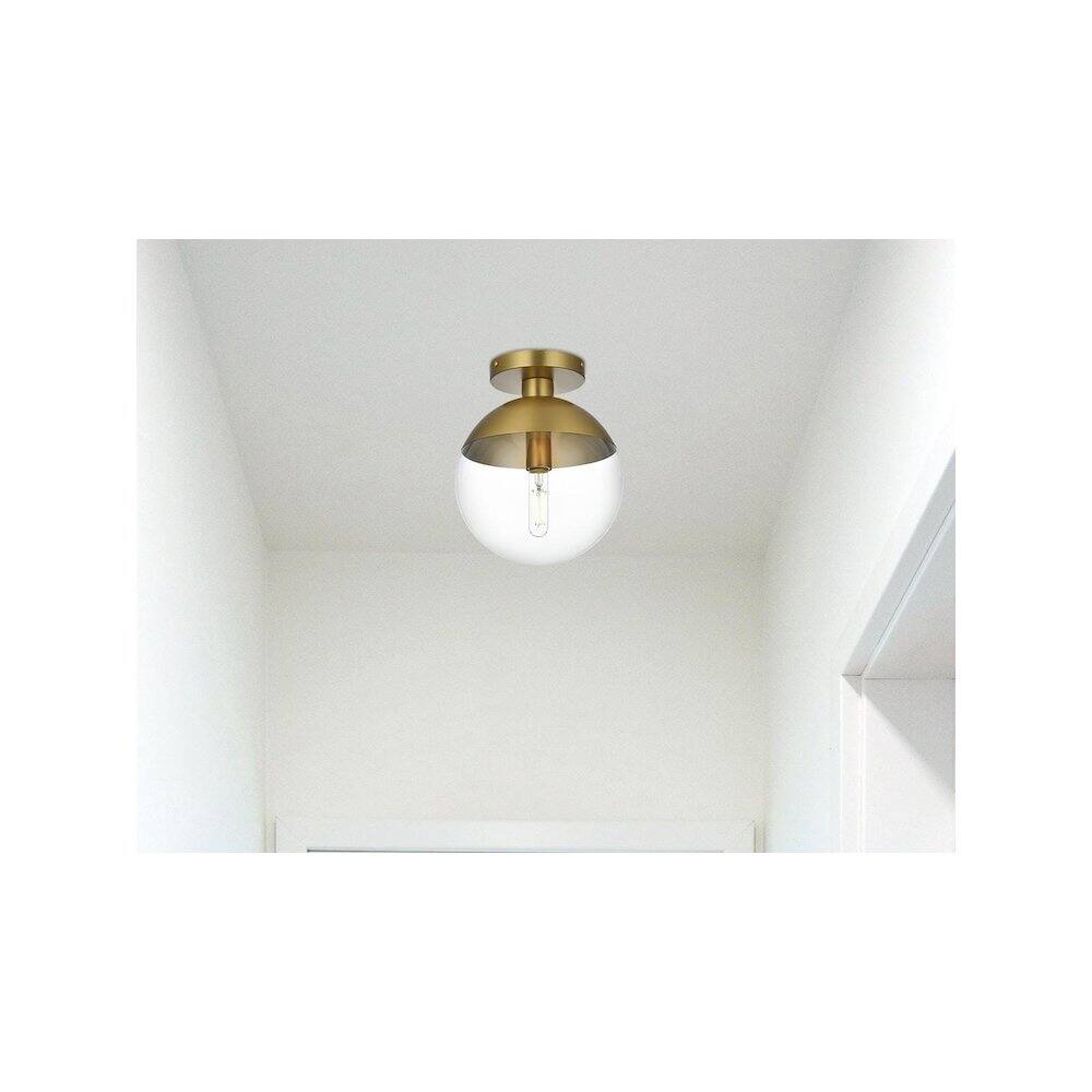 Alt View 5. Living District - Eclipse 10 Inch Flush Mount Ceiling Light Clear Shade in Chrome - Satin Gold And Clear.