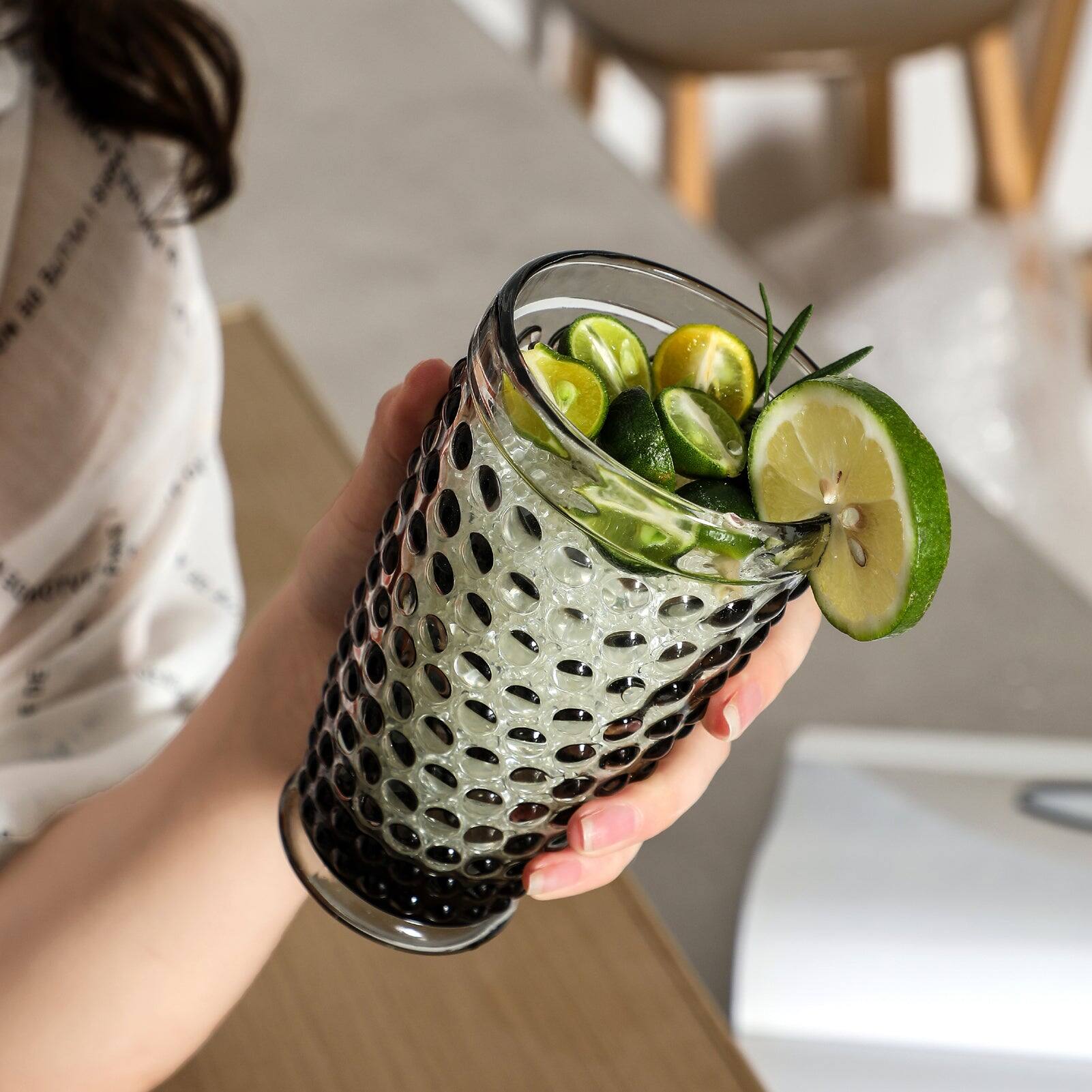 Alt View 2. BreeBe - Hobnail Colorful Iced Beverage Drinking Glass 13oz Set of 6 - Multi.