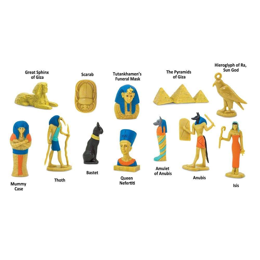 Great Sphinx of Giza  
Scarab  
Tutankhamen's Funeral Mask  
The Pyramids of Giza  
Hieroglyph of Ra, Sun God  
Mummy Case  
Thoth  
Bastet  
Queen Nefertiti  
Amulet of Anubis  
Anubis  
Isis