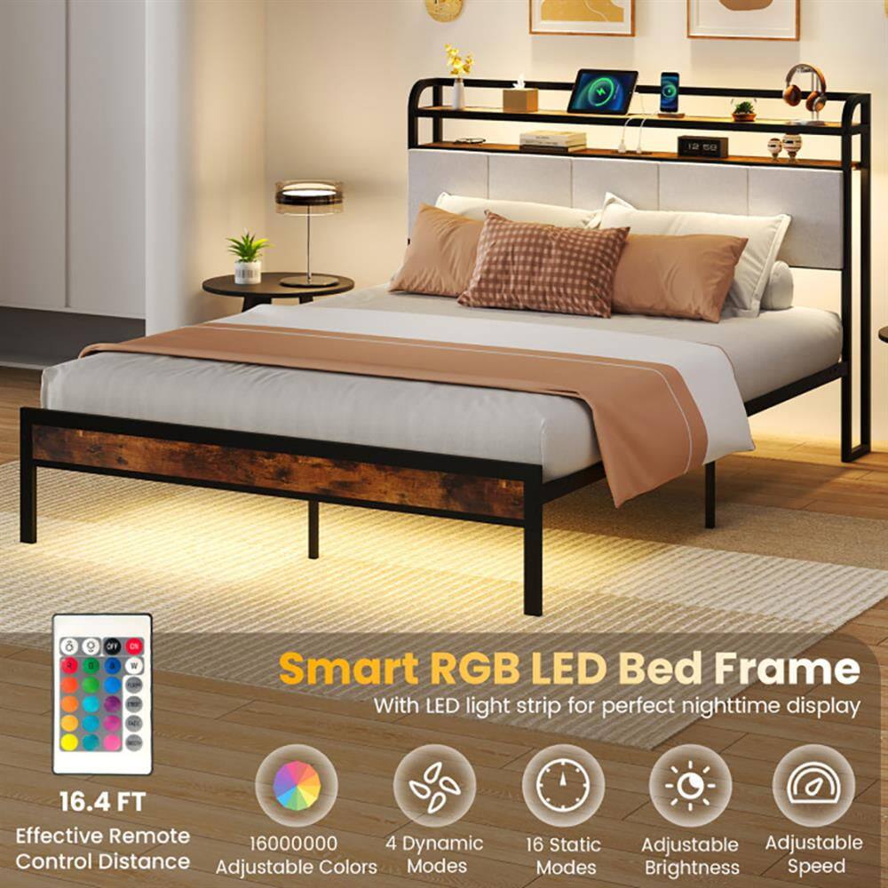 Smart RGB LED Bed Frame  
With LED light strip for perfect nighttime display  

16.4 FT Effective Remote Control Distance  
16,000,000 Adjustable Colors  
4 Dynamic Modes  
16 Static Modes  
Adjustable Brightness  
Adjustable Speed