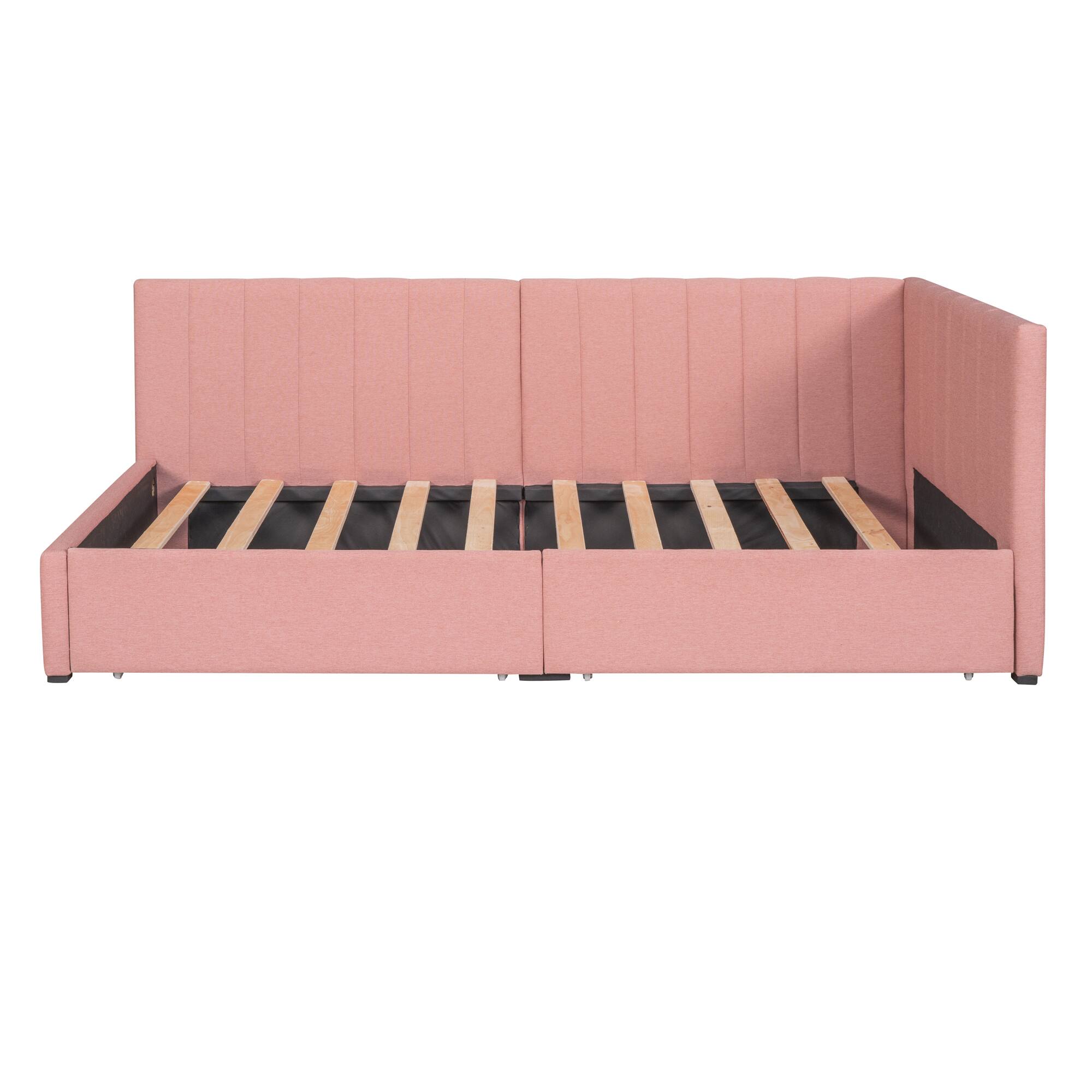 Left. Tiramisubest - Upholstered Daybed with 2 Storage Drawers Twin Size Sofa Bed Frame No Box Spring Needed, Linen Fabric (Pink) - Pink.