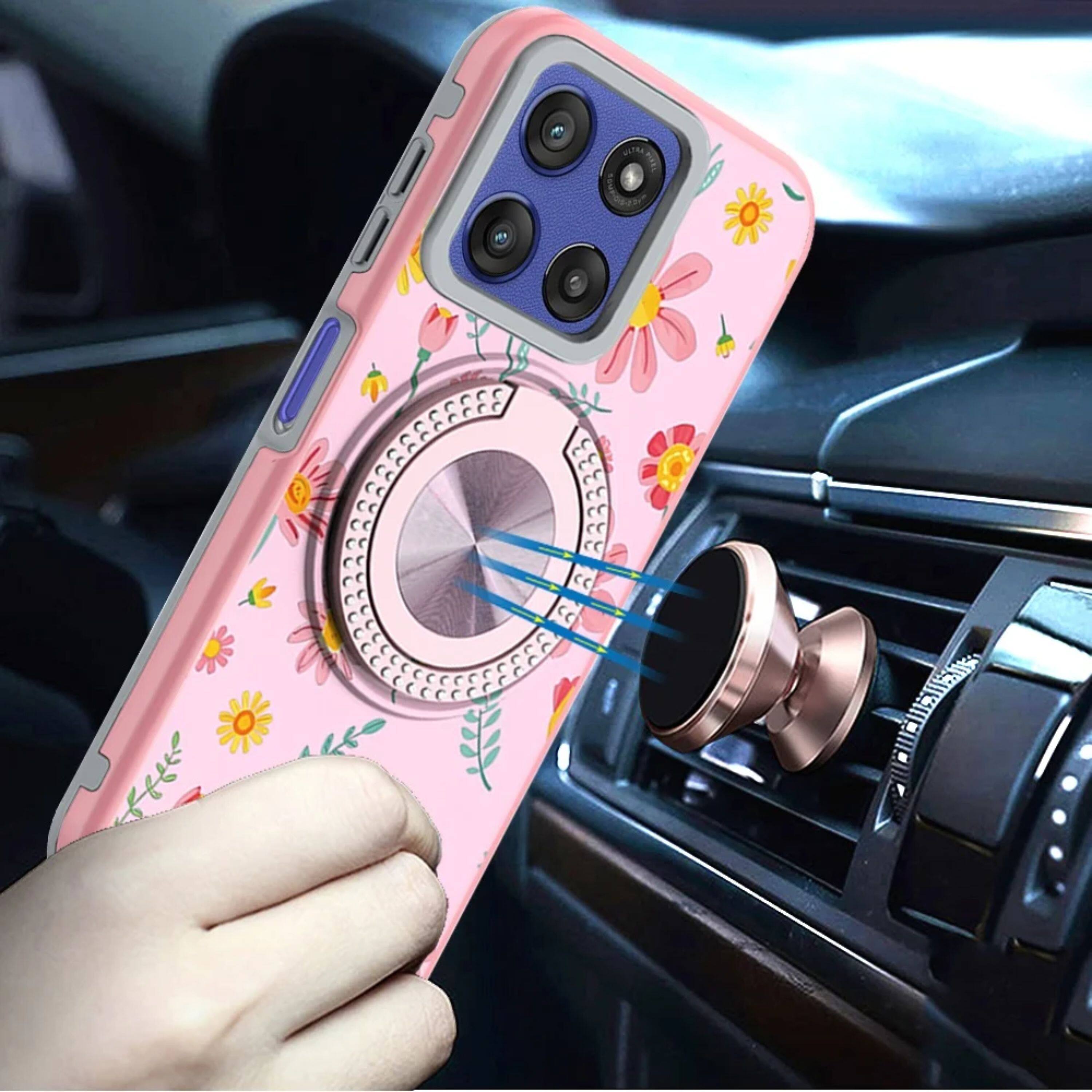 Angle. Kitcheniva - Printed Design Bling 360 Stand Case Plus Tempered Glass For Moto G Stylus 2026/2025 Daisies - Multicolor.