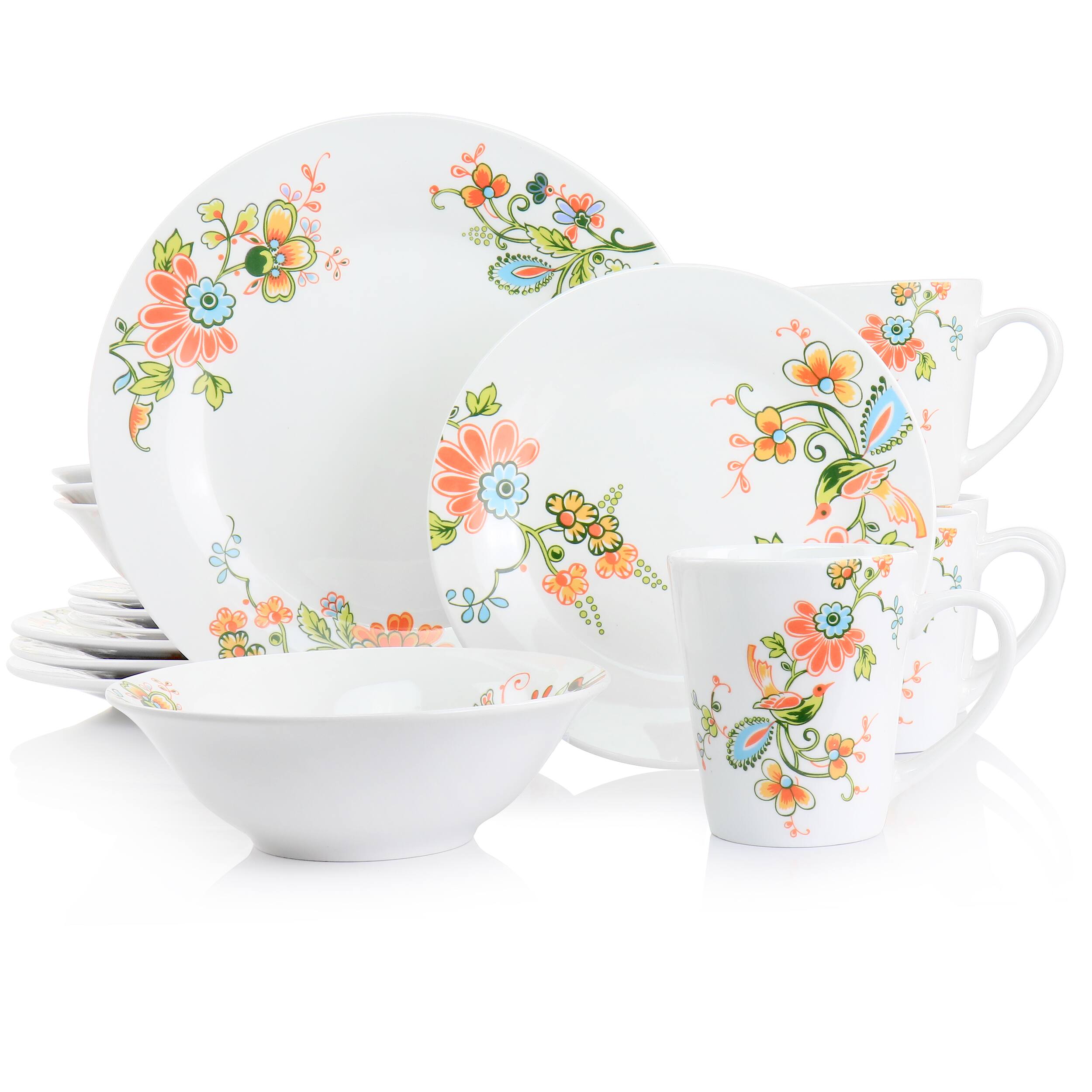 Alt View 9. Elama - Elama Spring Bloom 16 Piece Round Porcelain Dinnerware Set - White and Multi.