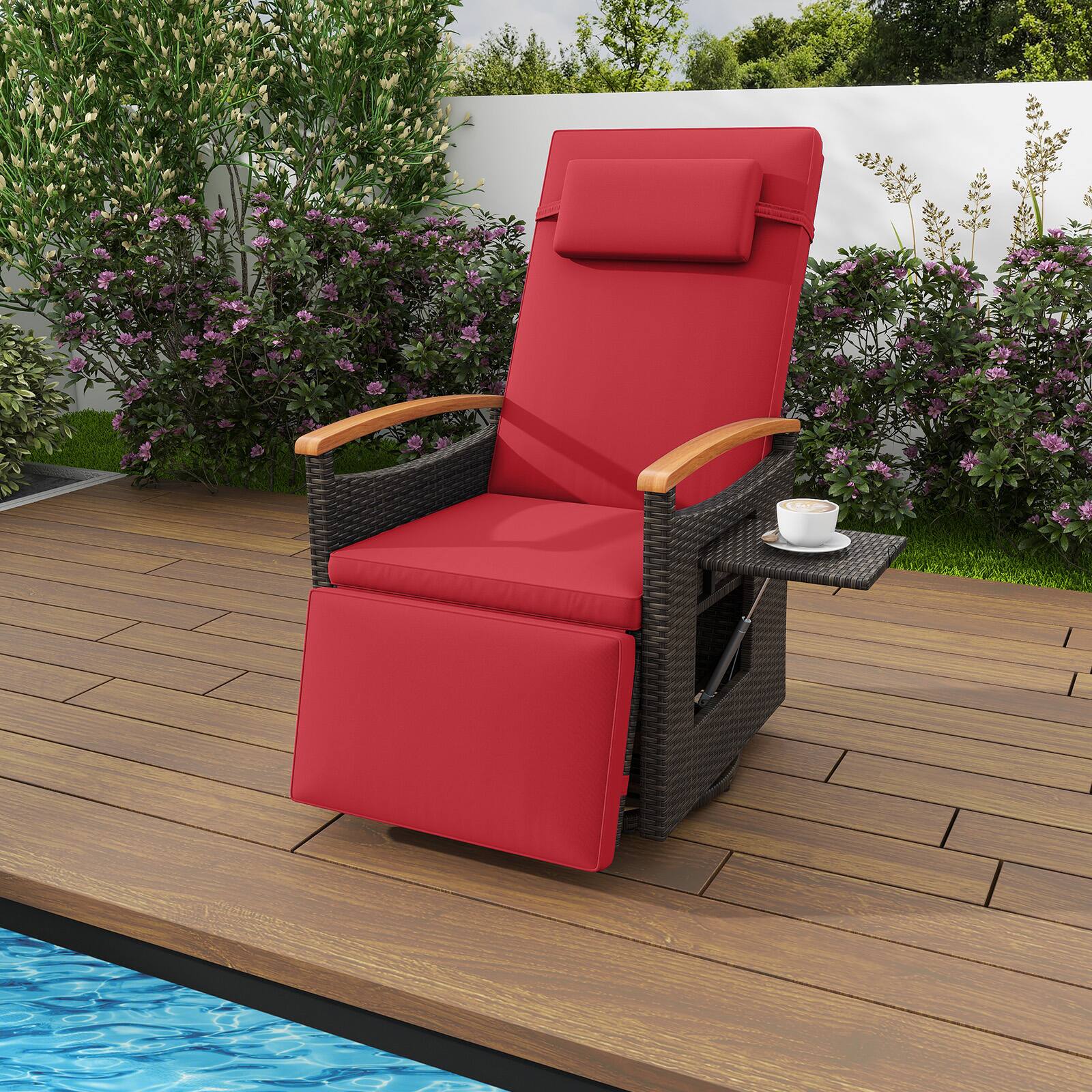 Alt View 3. Costway - Costway Outdoor 360° Swivel Rattan Recliner Chair Patio Wicker Chaise Lounge Chair - Mix Brown,Red.