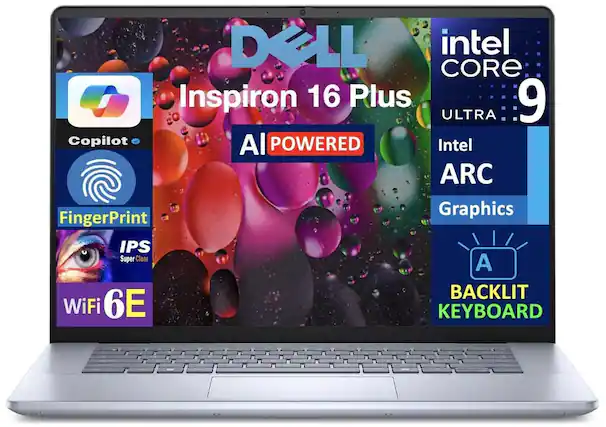 DELL Intel CORE Inspiron 16 Plus 9 ULTRA Copilot AI POWERED Intel ARC FingerPrint Graphics IPS Super Clear A BACKLIT WiFi 6E KEYBOARD