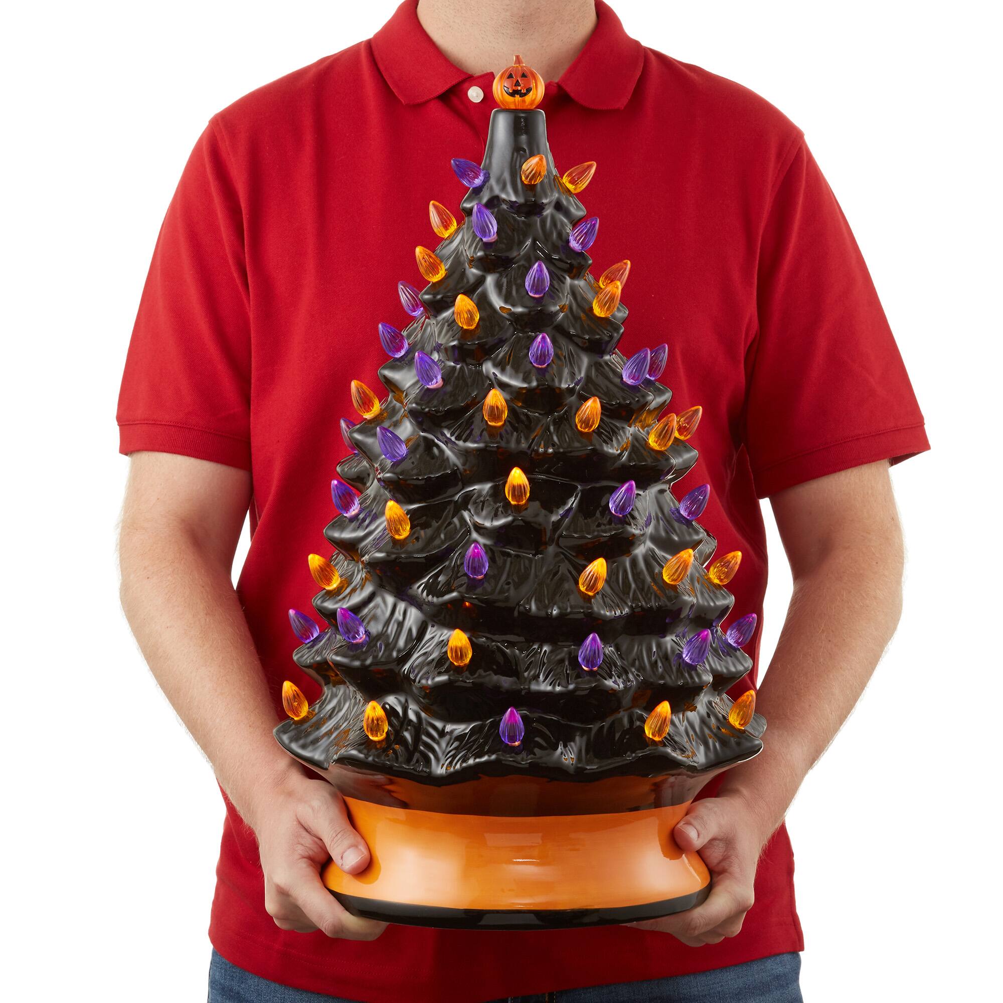 Alt View 2. Casafield - 24-in Hand Painted Ceramic Christmas Tree - Pre-Lit Tree with Star - Black.