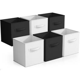 Sorbus - Foldable Storage Cubes - 6 Fabric Baskets for Organizing Pantry, Closet, Shelf, Nursery, Playroom, Toy Box, Cubby - Black and White