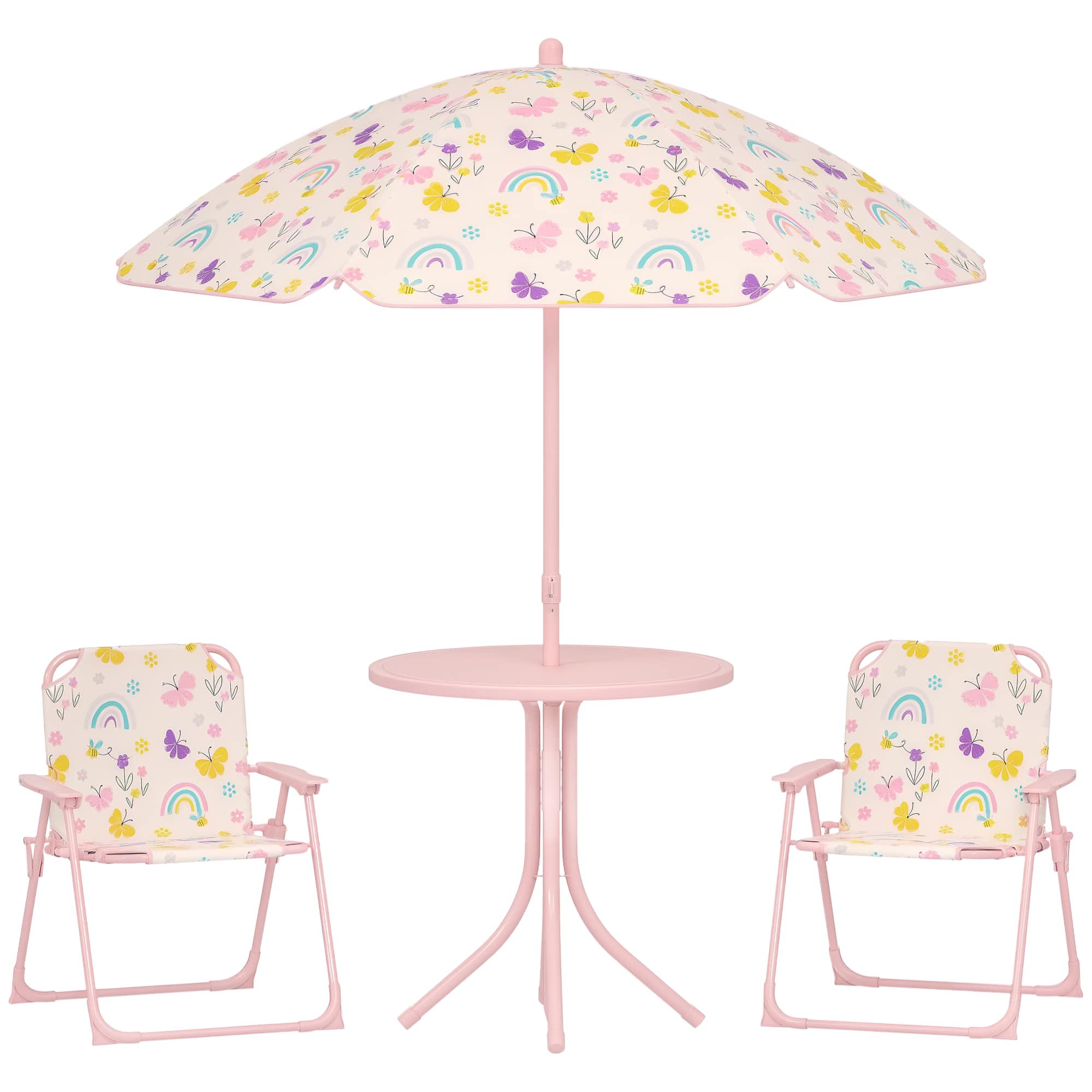 Photos - Garden Furniture PICNIC Qaba -  Table and Chair Set, Outdoor Activity Table with Foldable Chairs - Pink 3E3-006V00PK 