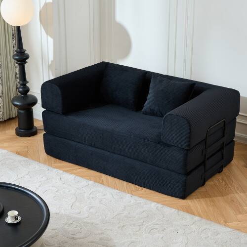 Angle. Anysun - 59" Corduroy Convertible Sleeper Sofa Bed with Cylindrical Pillow - Folding Mattress Couch for Living Room & Bedroom - Black.