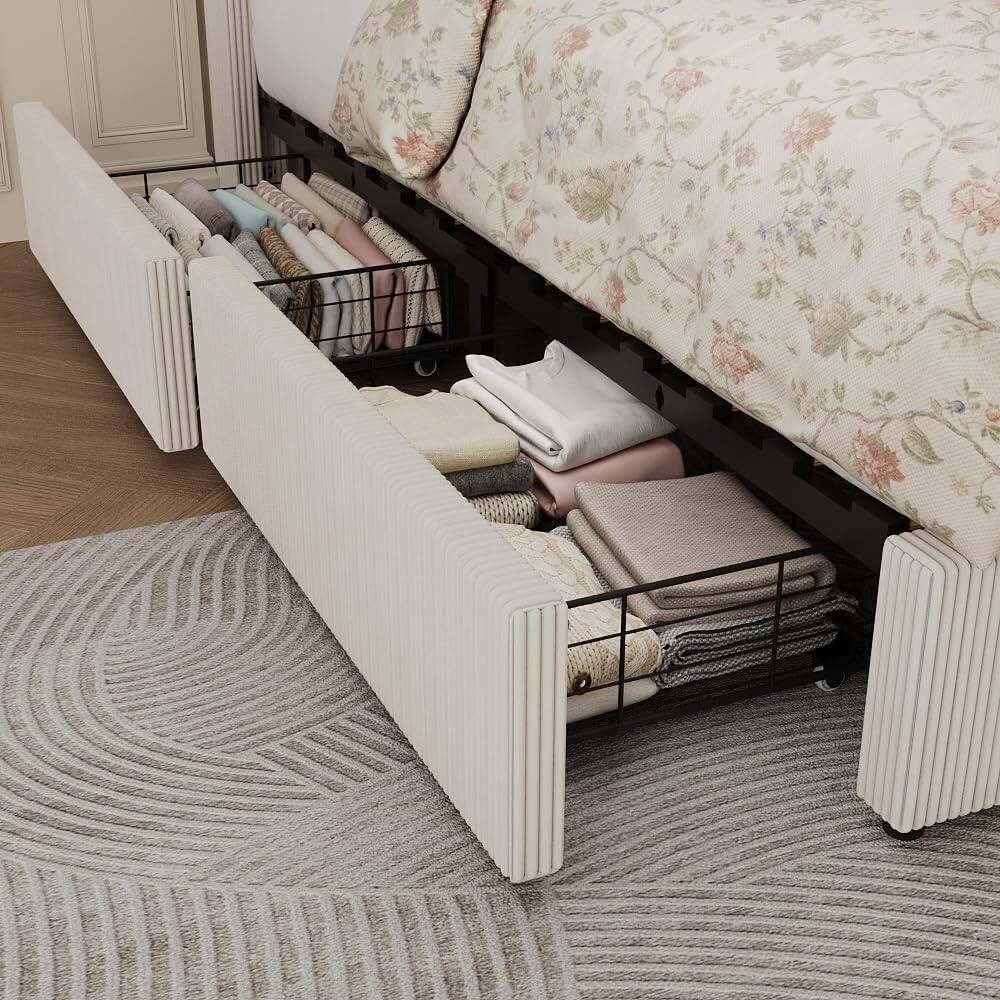 Back. GARVEE - Floating Upholstered Bed Frame with LED Lights and Storage Headboard, Solid Slats, Easy to Assemble - Grey.