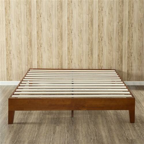 Left. SlickBlue - Twin Wooden Platform Bed Frame, Low Profile with Cherry Finish - Multi.