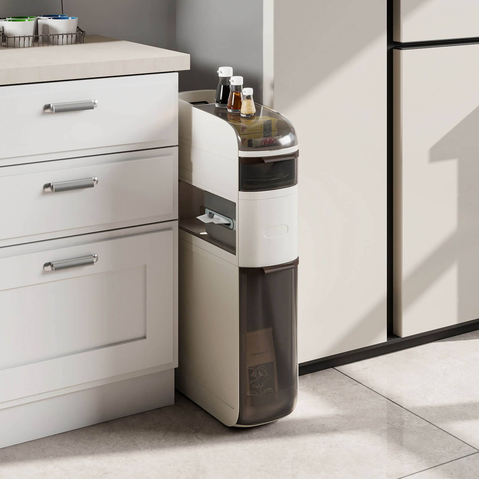 Alt View 4. Costway - Costway 4-Tier Narrow Bathroom Storage Cabinet with Drawers Tissue Box Wheels for Kitchen - White.