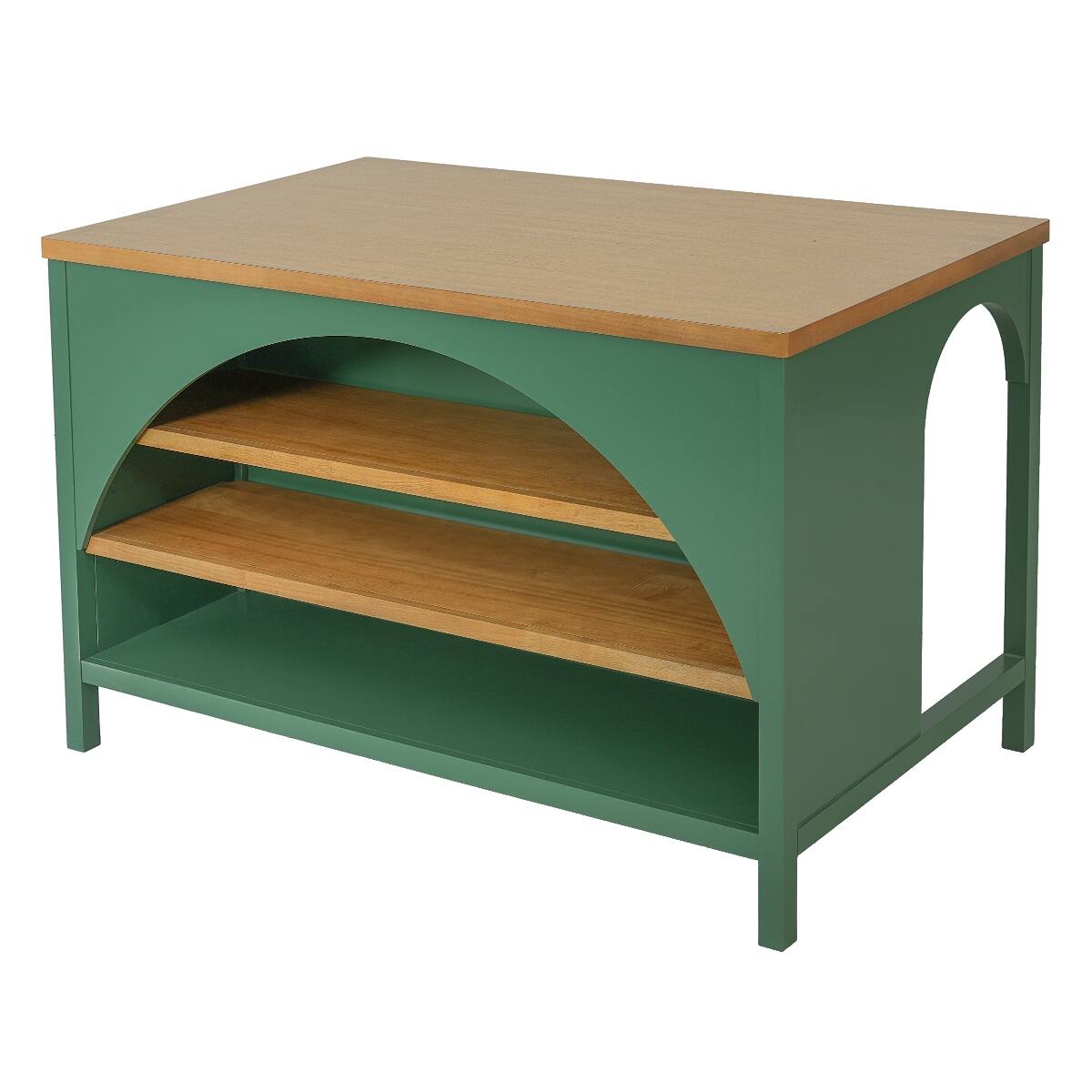 Alt View 3. Loheer - Loheer 56 inch Farmhouse Kitchen Island Green Kitchen Island with Natural Wood Top and Open Storage - Green.
