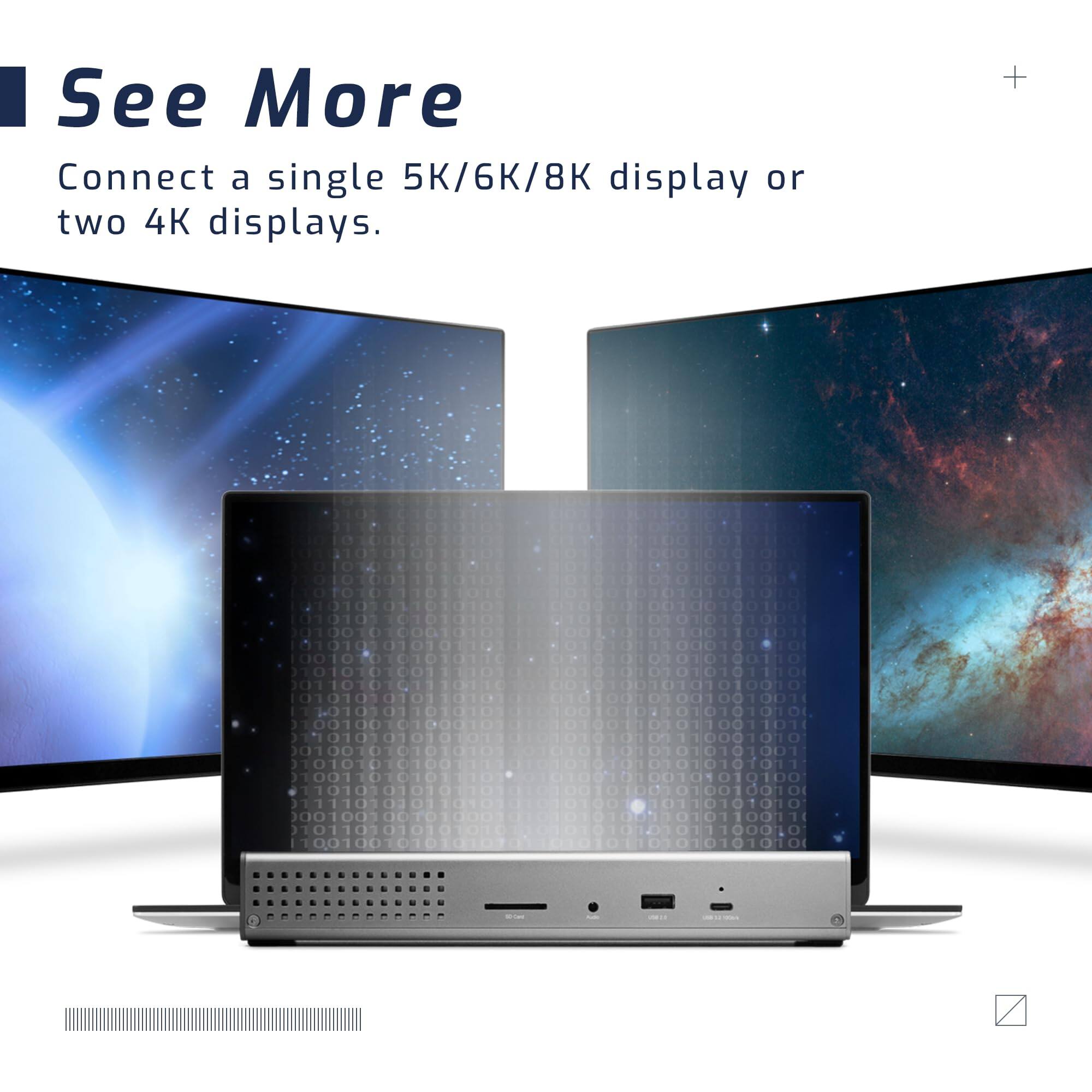 See More  
Connect a single 5K/6K/8K display or two 4K displays.