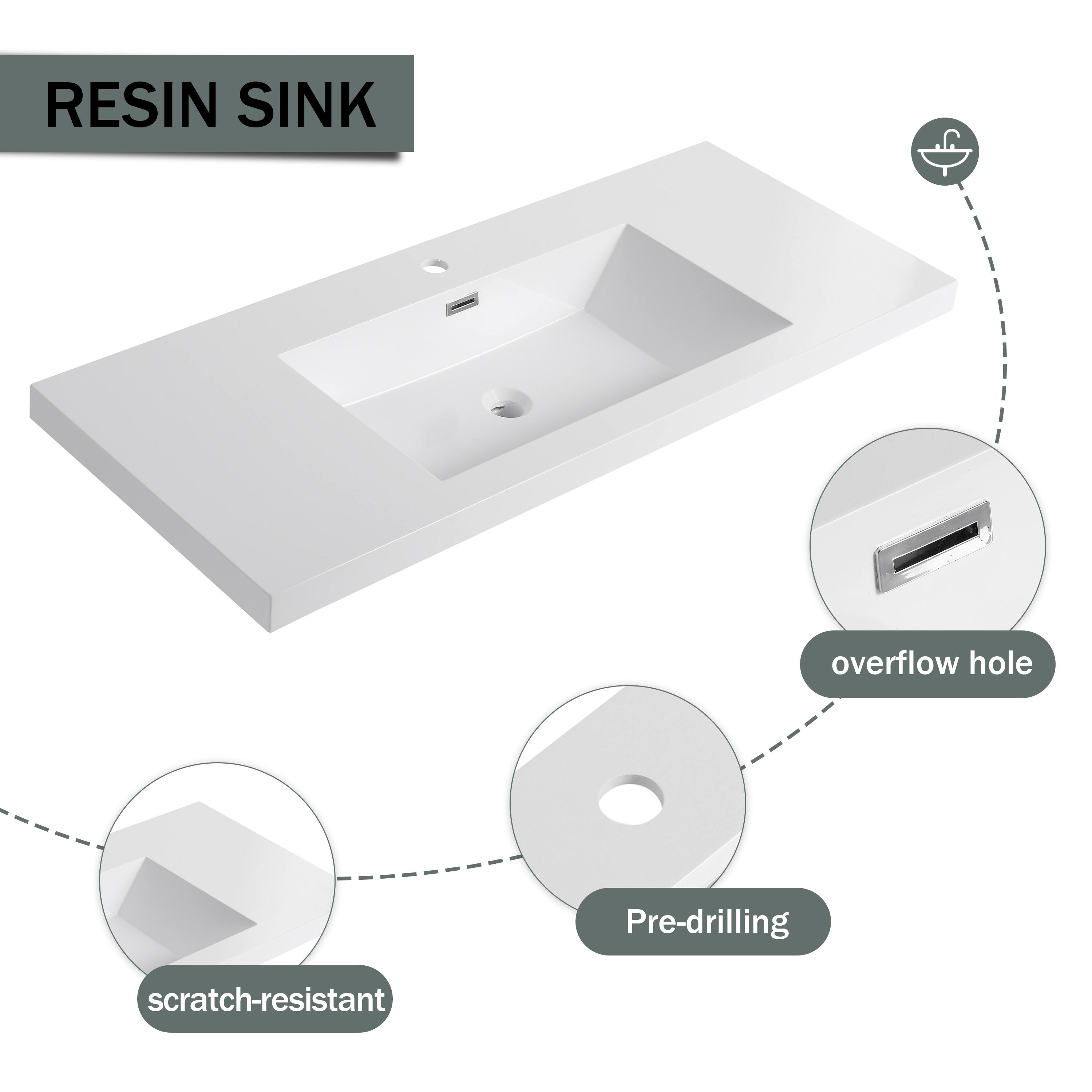 RESIN SINK

- Pre-drilling
- scratch-resistant
- overflow hole