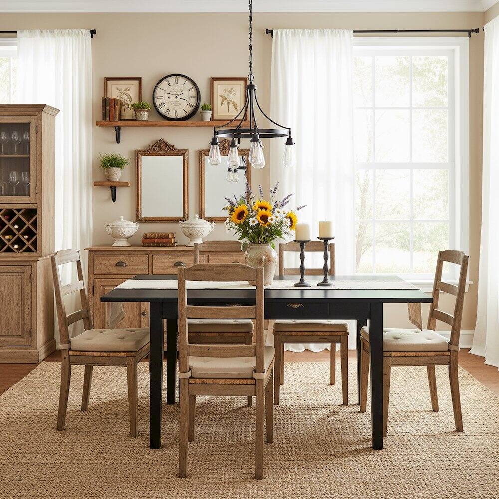Alt View 2. FurniFact - Rectangular Wood Dining Table - Brown.
