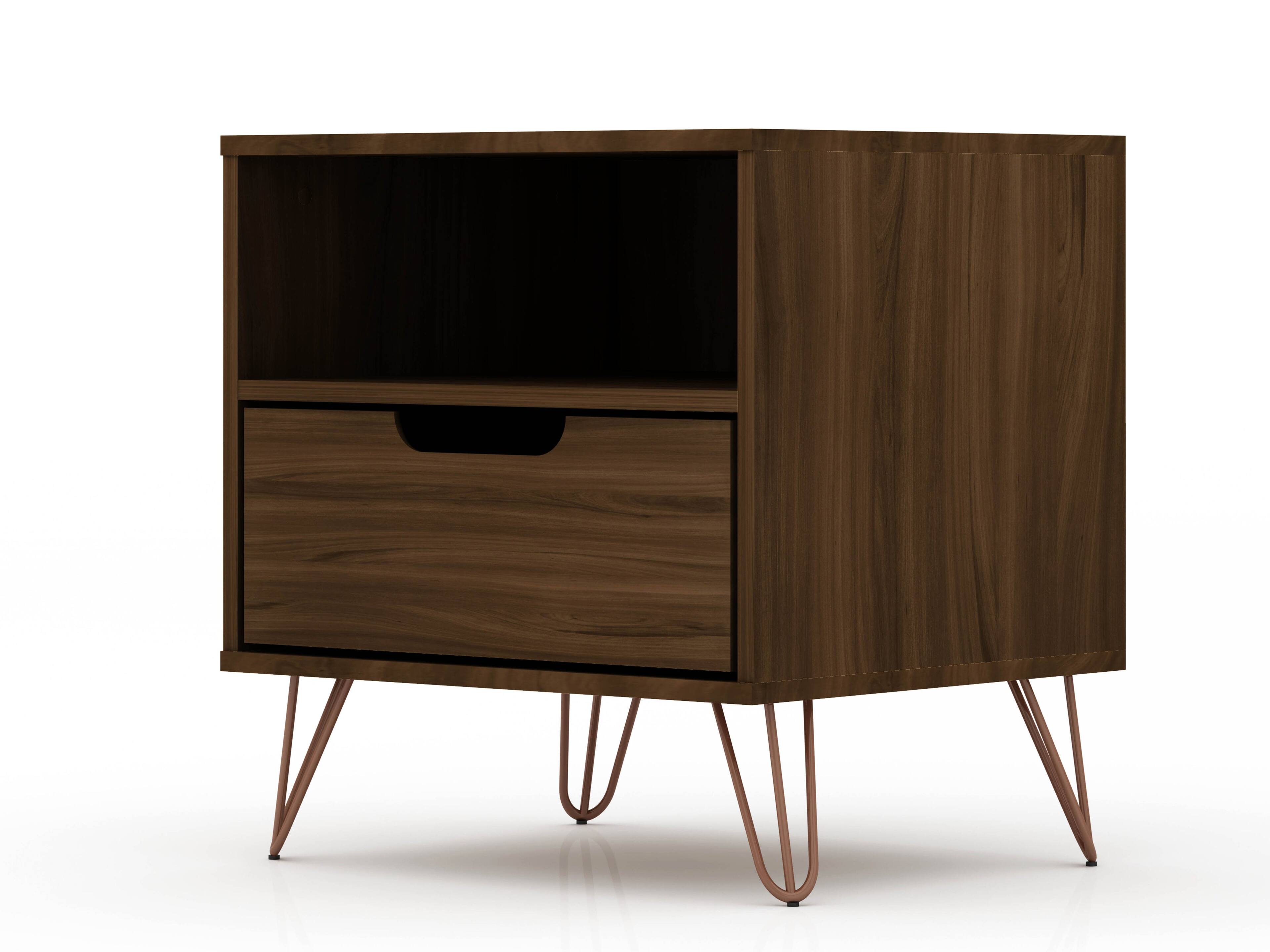 Alt View 6. Manhattan Comfort - Rockefeller Mid-Century Modern 20" Nightstand - Chestnut Brown.