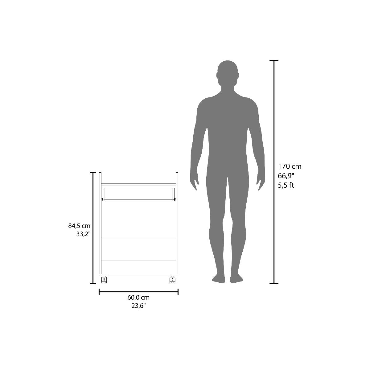 170 cm 66,9" 5,5ft  
84,5 cm 33,2"  
60,0cm 23,6"