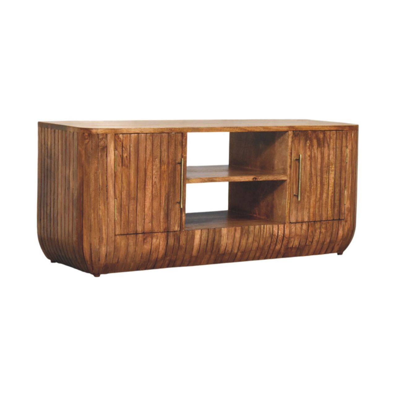 Angle. Artisan Furniture - Artisan Furniture Solid Wood Fluted Media Console with Shelves - Brown.