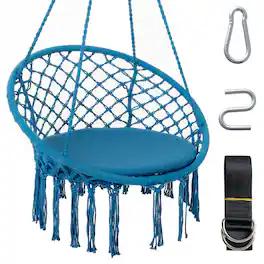 Costway - Swing Chair, Hammock Chair with Round Seat Cushion, Indoor & Outdoor Boho Chair - Blue